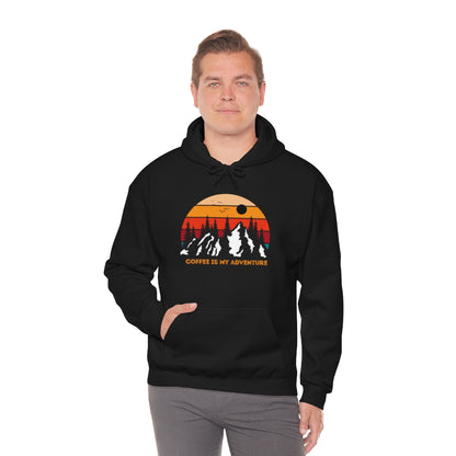 Adventure meets Coffee Hoodie: Unisex Heavy Blend Hooded Sweatshirt