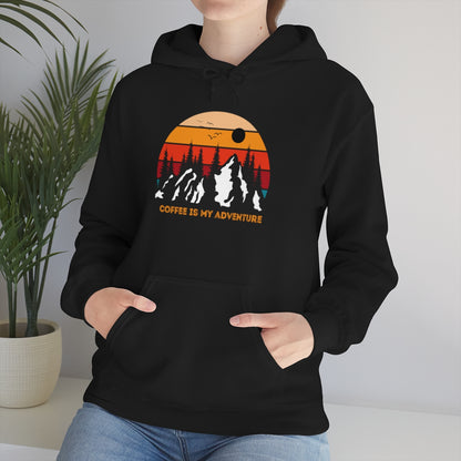 Adventure meets Coffee Hoodie: Unisex Heavy Blend Hooded Sweatshirt