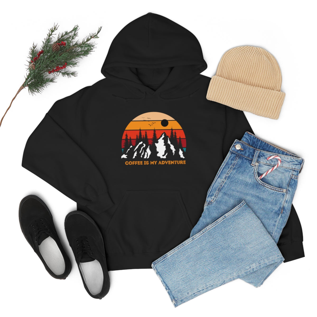 Adventure meets Coffee Hoodie: Unisex Heavy Blend Hooded Sweatshirt