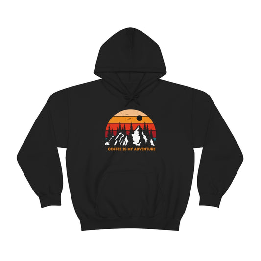 Adventure meets Coffee Hoodie: Unisex Heavy Blend Hooded Sweatshirt