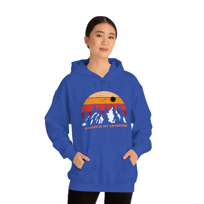 Adventure meets Coffee Hoodie: Unisex Heavy Blend Hooded Sweatshirt