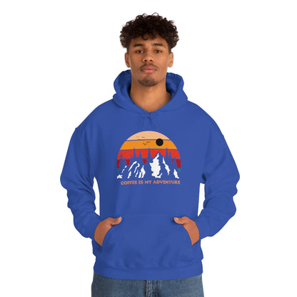 Adventure meets Coffee Hoodie: Unisex Heavy Blend Hooded Sweatshirt