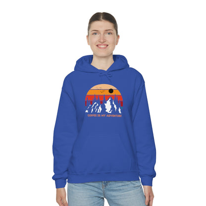 Adventure meets Coffee Hoodie: Unisex Heavy Blend Hooded Sweatshirt