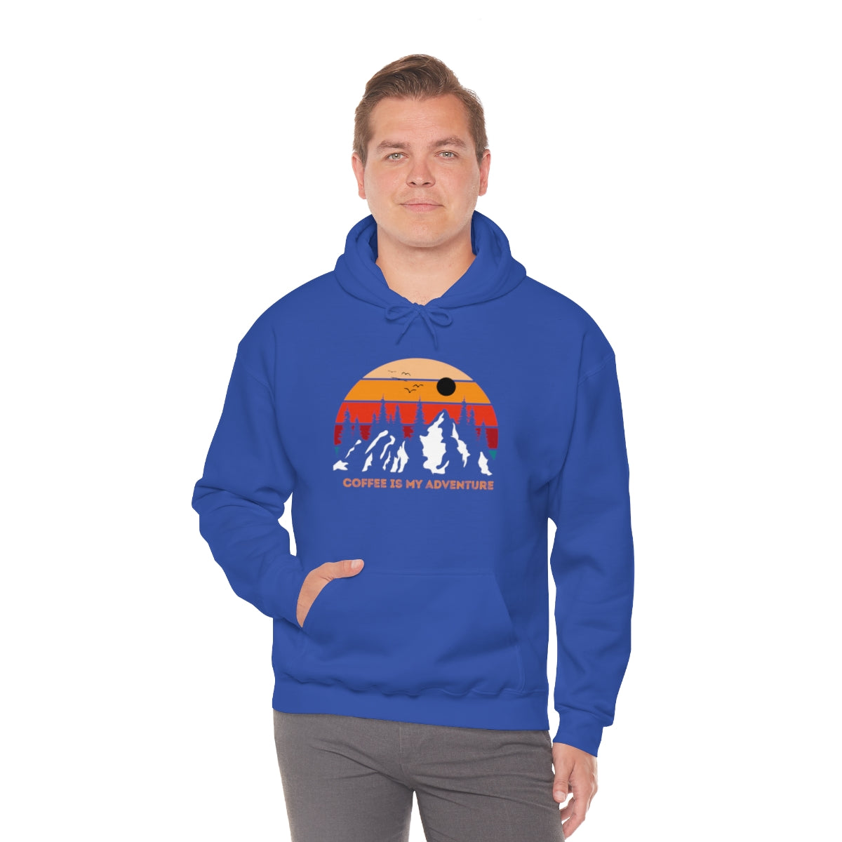 Adventure meets Coffee Hoodie: Unisex Heavy Blend Hooded Sweatshirt
