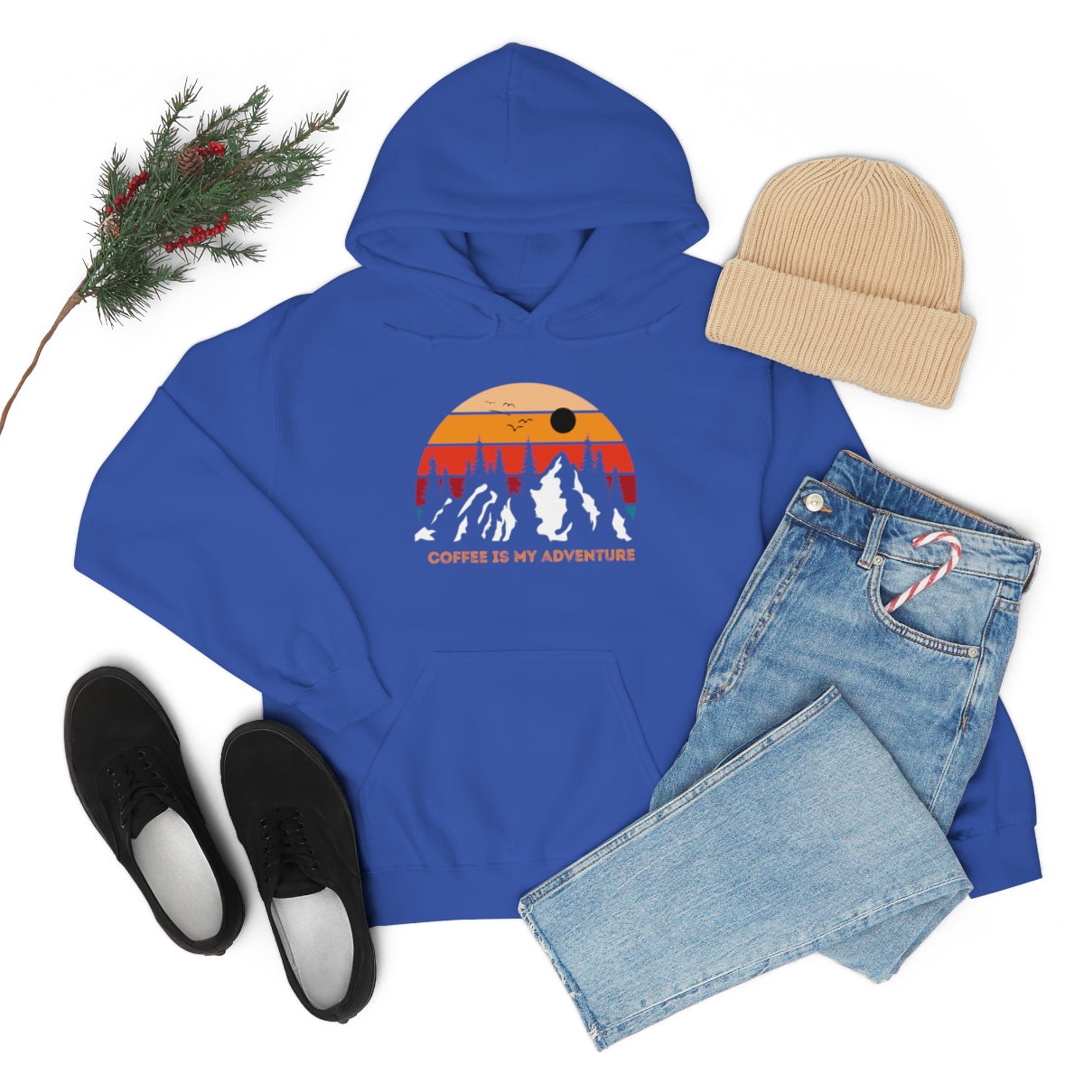 Adventure meets Coffee Hoodie: Unisex Heavy Blend Hooded Sweatshirt