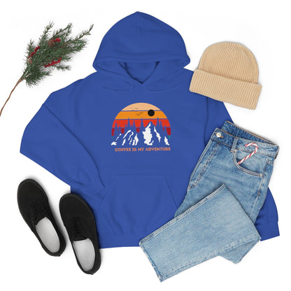 Adventure meets Coffee Hoodie: Unisex Heavy Blend Hooded Sweatshirt
