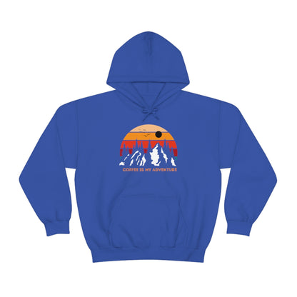 Adventure meets Coffee Hoodie: Unisex Heavy Blend Hooded Sweatshirt