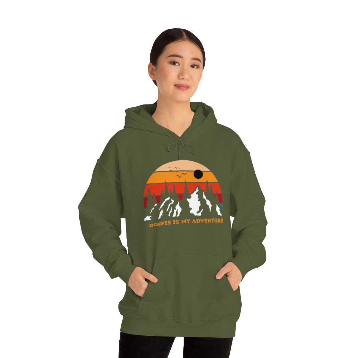 Adventure meets Coffee Hoodie: Unisex Heavy Blend Hooded Sweatshirt
