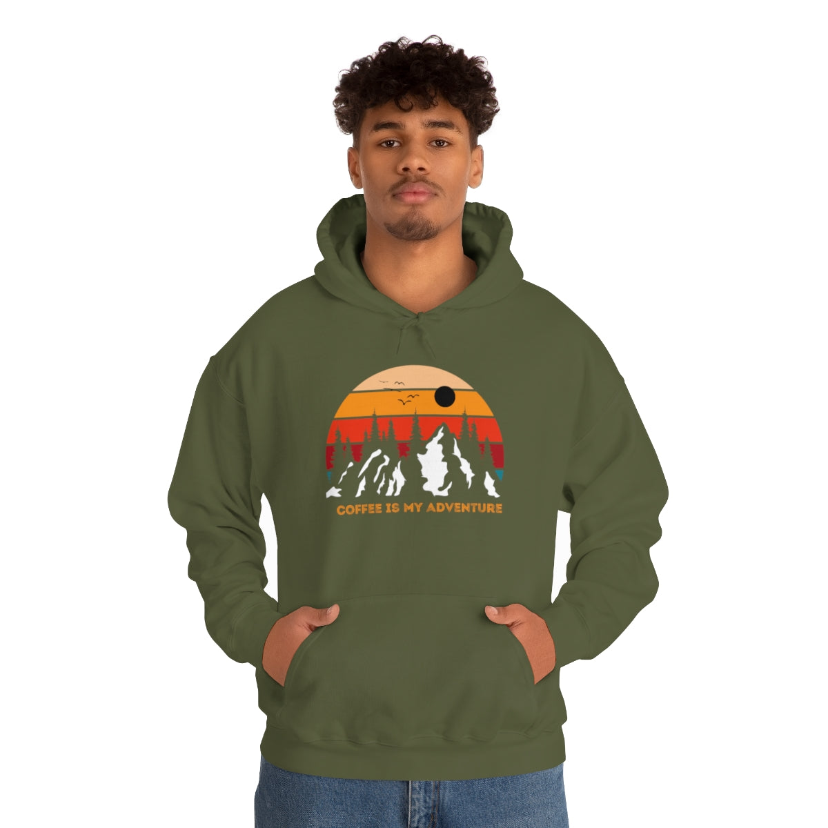 Adventure meets Coffee Hoodie: Unisex Heavy Blend Hooded Sweatshirt