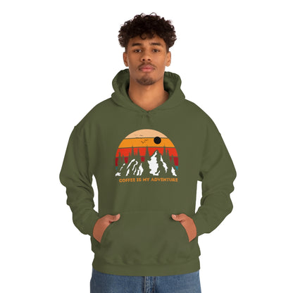Adventure meets Coffee Hoodie: Unisex Heavy Blend Hooded Sweatshirt