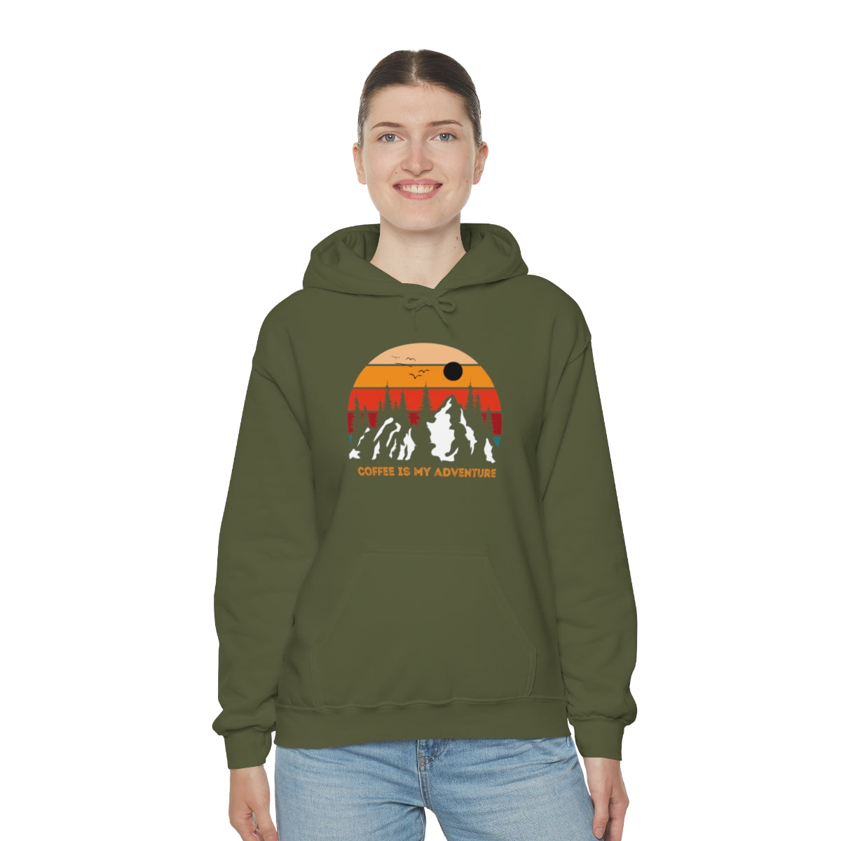 Adventure meets Coffee Hoodie: Unisex Heavy Blend Hooded Sweatshirt