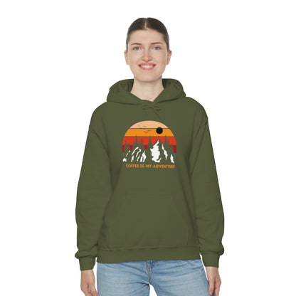 Adventure meets Coffee Hoodie: Unisex Heavy Blend Hooded Sweatshirt