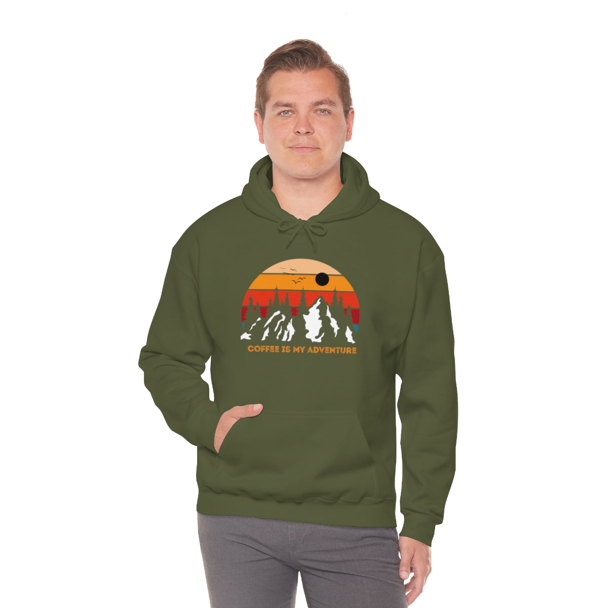 Adventure meets Coffee Hoodie: Unisex Heavy Blend Hooded Sweatshirt