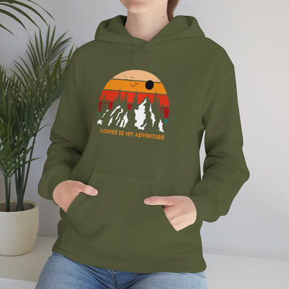 Adventure meets Coffee Hoodie: Unisex Heavy Blend Hooded Sweatshirt