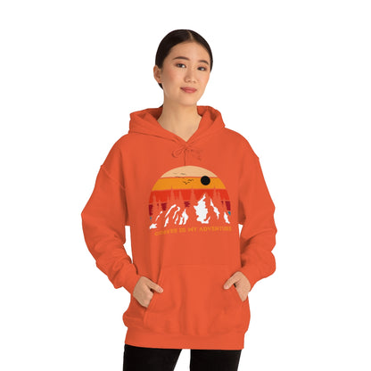 Adventure meets Coffee Hoodie: Unisex Heavy Blend Hooded Sweatshirt