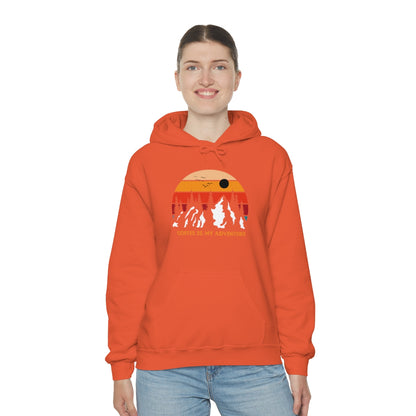 Adventure meets Coffee Hoodie: Unisex Heavy Blend Hooded Sweatshirt