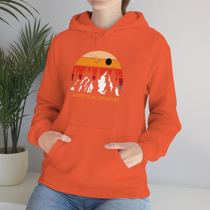 Adventure meets Coffee Hoodie: Unisex Heavy Blend Hooded Sweatshirt